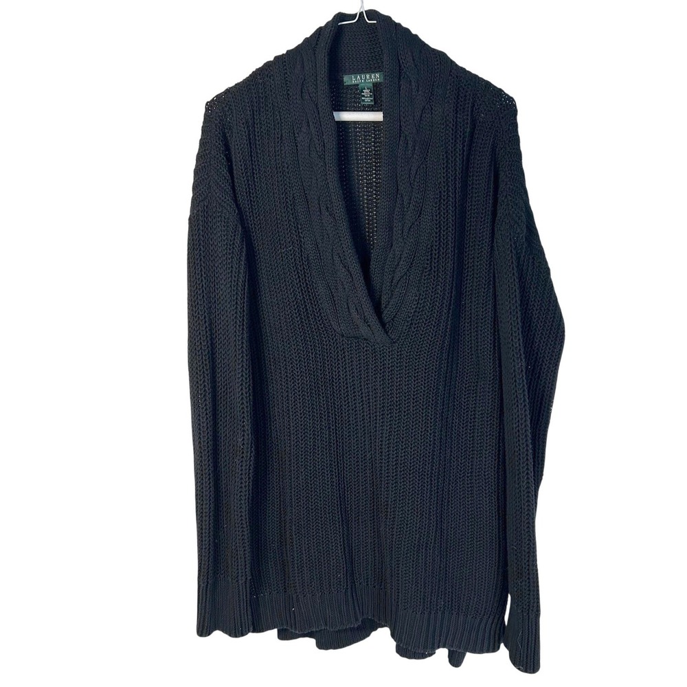 Lauren‎ Ralph Lauren Women's Large Cotton Shaker Cable Knit Shawl Sweater Preppy